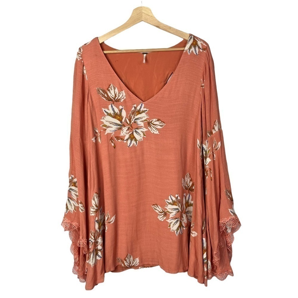 Free People Pink Orange Floral Long‎ Sleeve Boho Shift Dress S